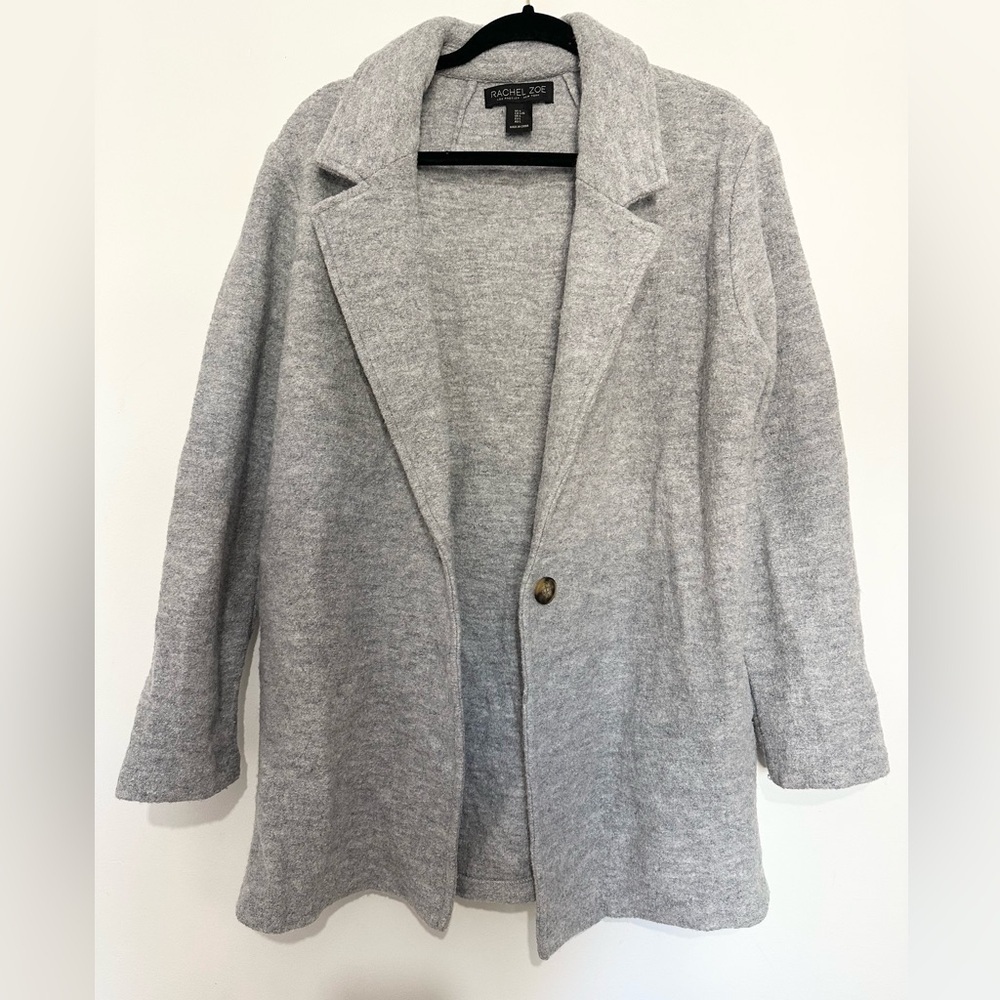Rachel Zoe long cardigan boiled wool gray duster size large winter fall